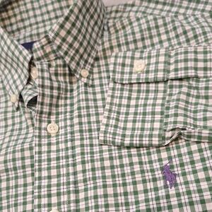 Polo Ralph Lauren Green Plaid Purple‎ Pony Men's Longsleeve Button Down Shirt Sm